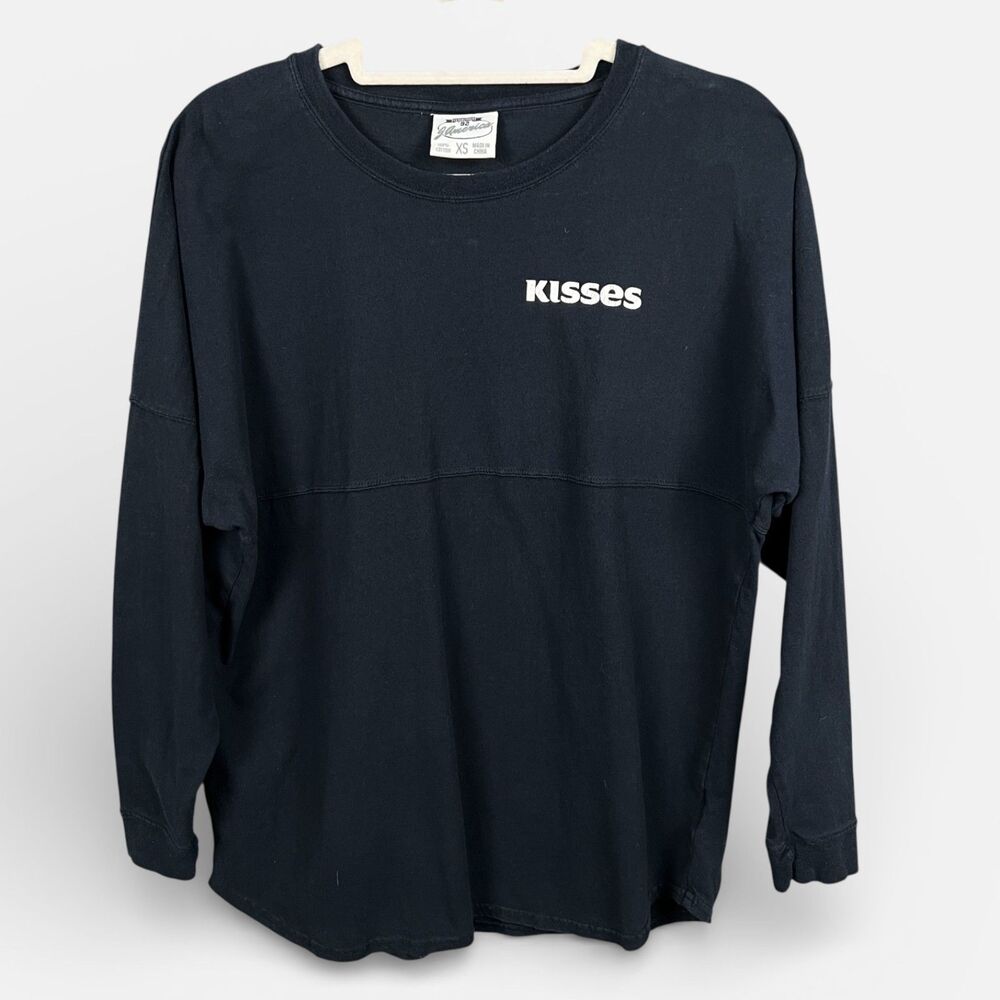 Kisses Long Sleeve Graphic Top Navy Oversized Logo Pullover Shirt XS Hersheypark